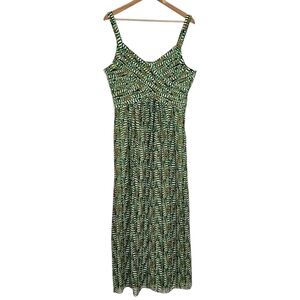 New Directions Green Printed Pintucked Fit & Flare Plus Size Fall Midi Dress 18